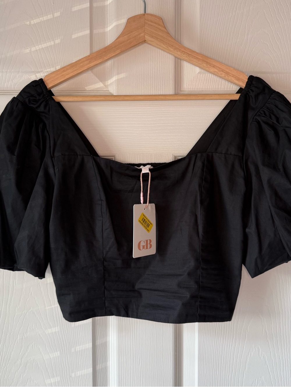 Gianni Bini Black Puff-Sleeve Square Neck Top